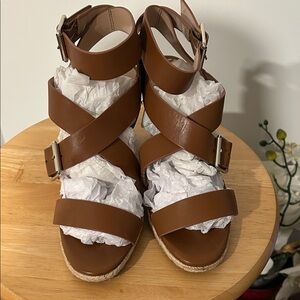 Essex Lane Brown Strappy Espadrille Wedge Sandals